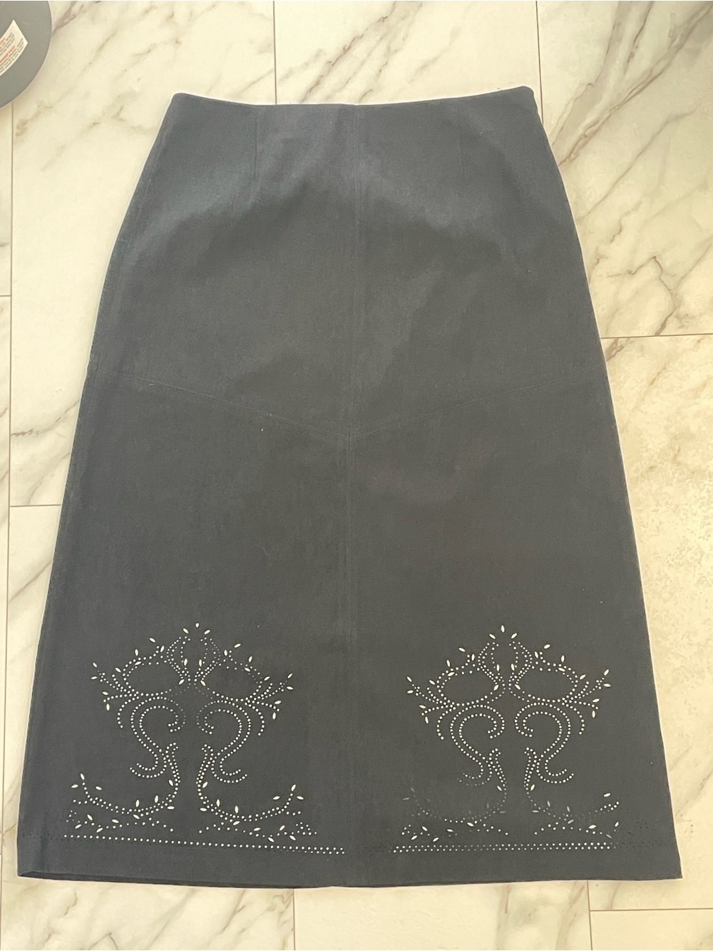 Vintage Talbots Black Suede Embellished Midi Skirt